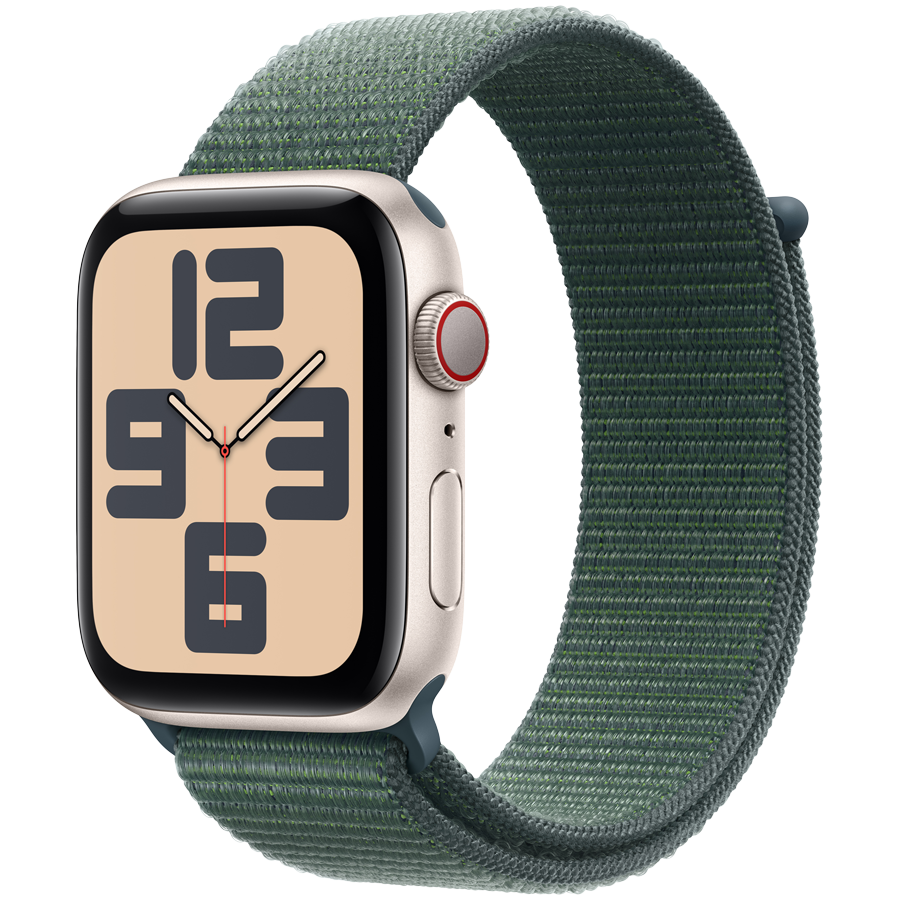 Apple Watch SE GPS + Cellular 44mm Starlight Aluminium Case with Lake Green Sport Loop,Model A2724