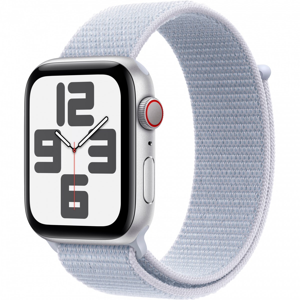 Apple Watch SE GPS + Cellular 44mm Silver Aluminium Case with Blue Cloud Sport Loop,Model A2724