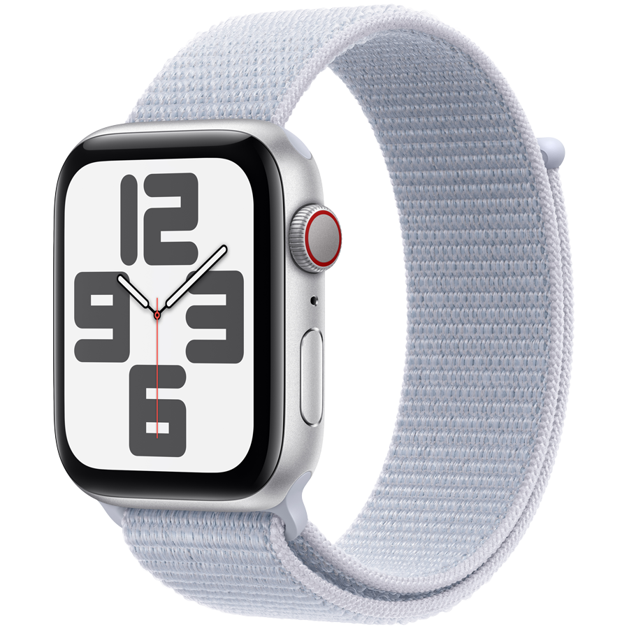 Apple Watch SE GPS + Cellular 44mm Silver Aluminium Case with Blue Cloud Sport Loop,Model A2724