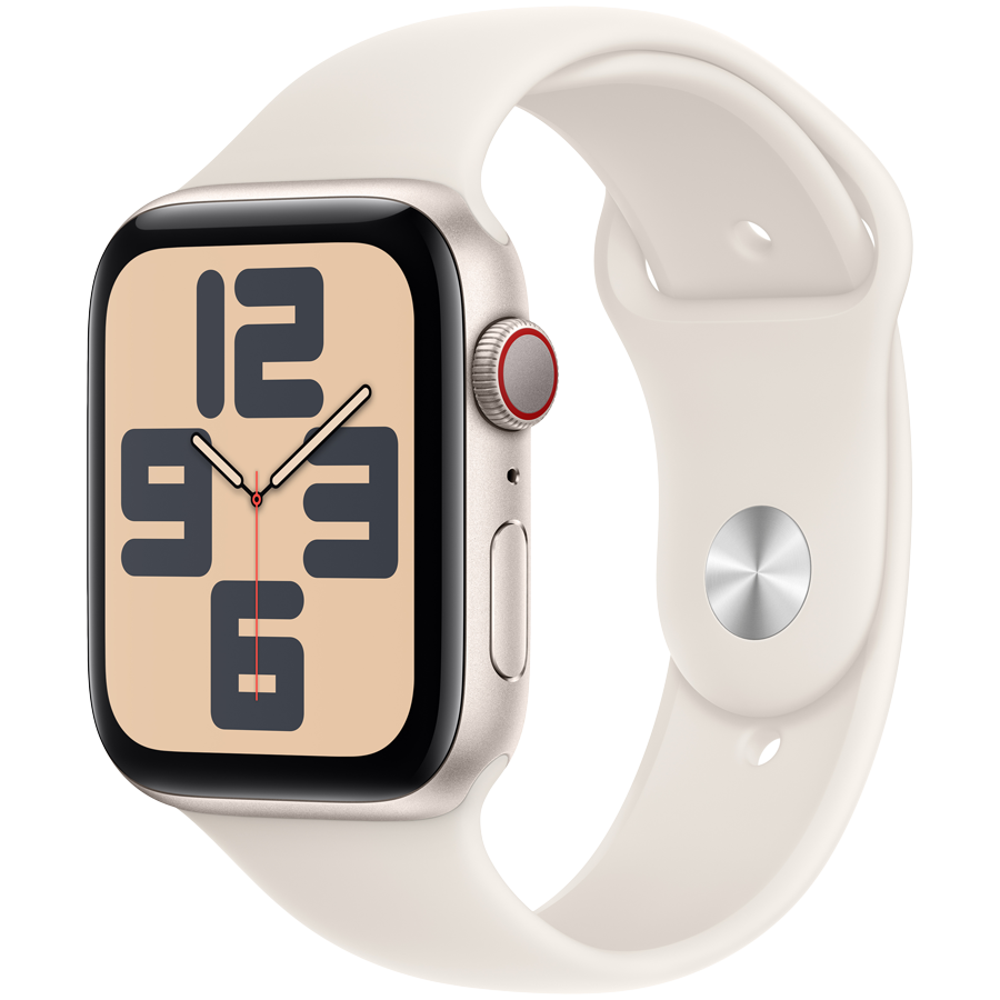Apple Watch SE GPS + Cellular 44mm Starlight Aluminium Case with Starlight Sport Band - M/L,Model A2724