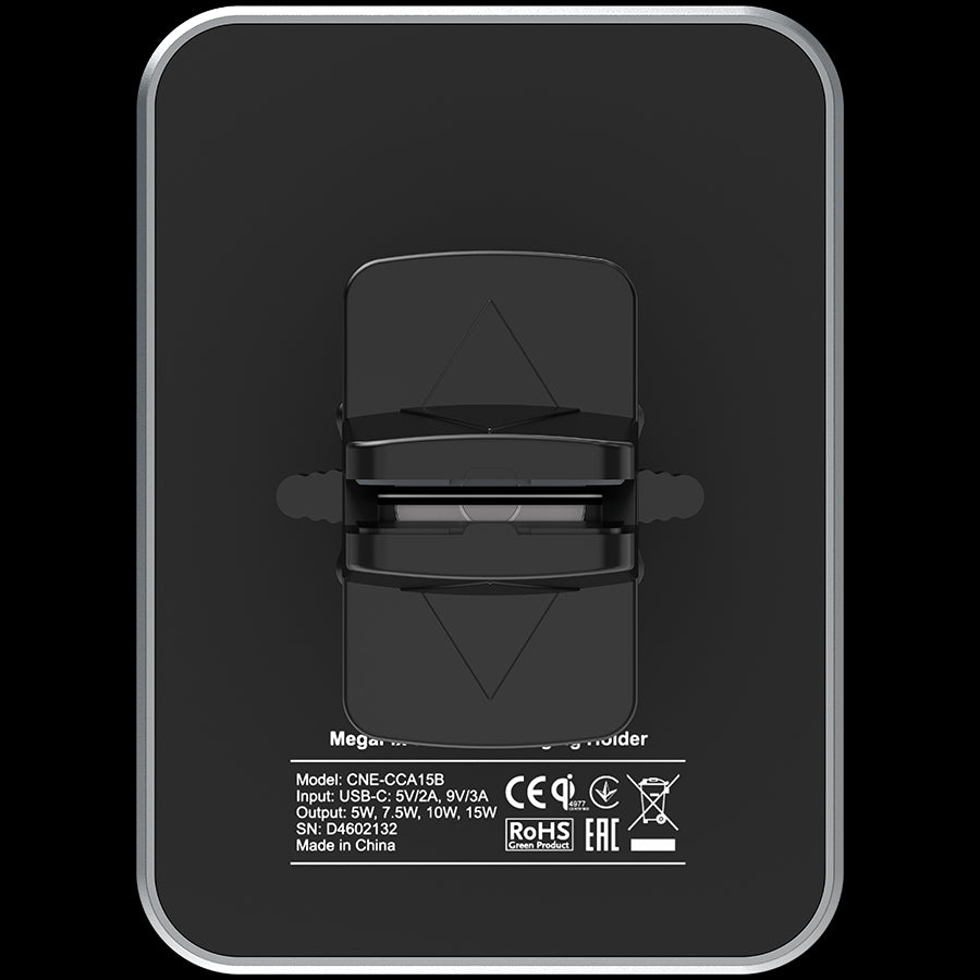 CANYON CH-15, Car holder and wireless charger MegaFix, C-15, 15W, Input: USB-C: 5V/2A, 9V/3A; Output: 5W, 7.5W, 10W, 15W;89*65*12mm,0.195kg,black