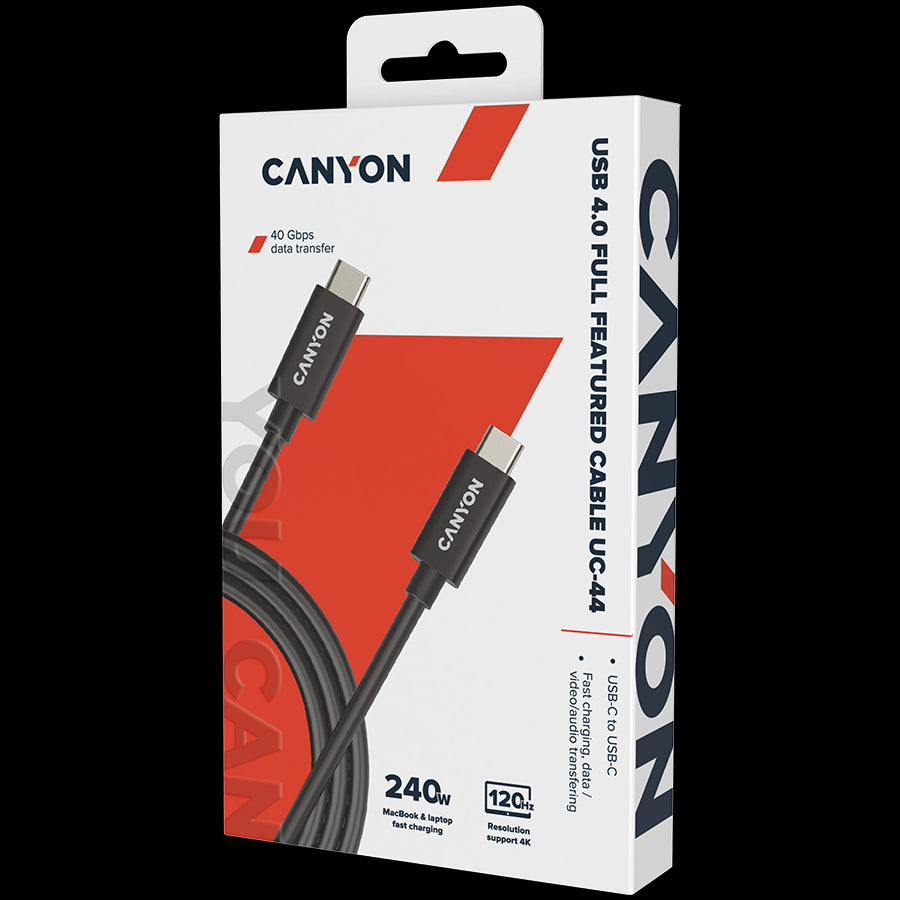CANYON UC-44, cable, U4-CC-5A1M-E, USB4 TYPE-C to TYPE-C cable assembly 40G 1m 5A 240W(ERP) with E-MARK, CE, ROHS, black