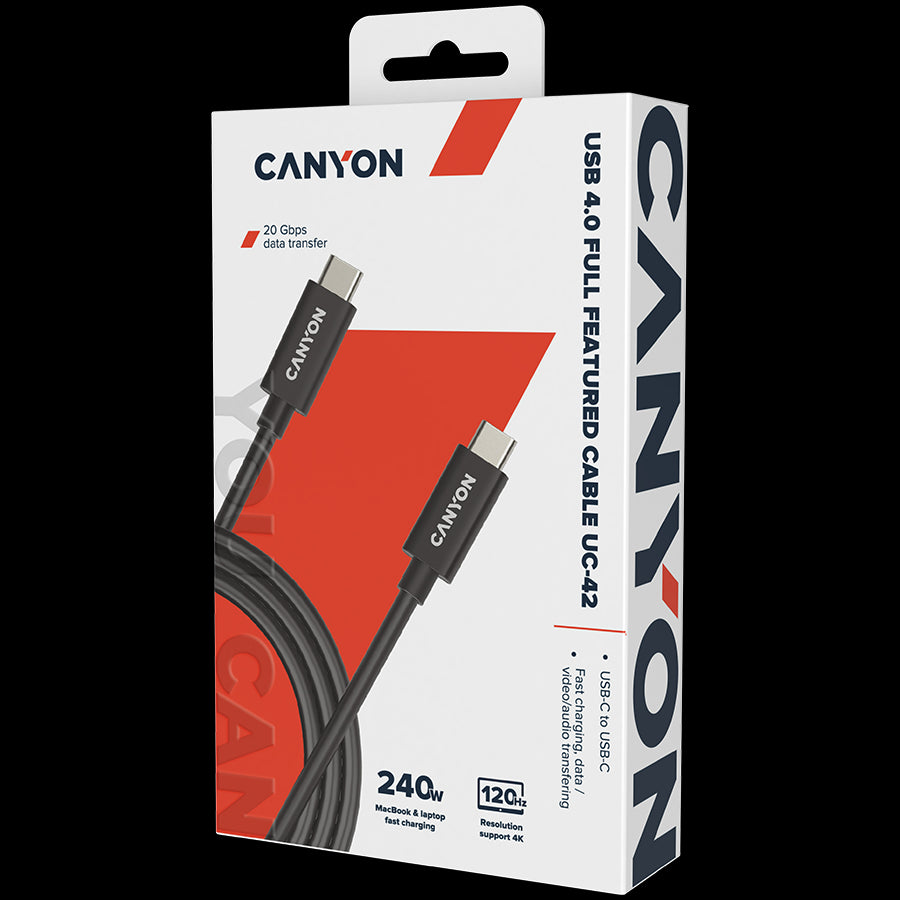 CANYON cable UC-42 USB-C to USB-C 240W 20Gbps 4k 2m Black