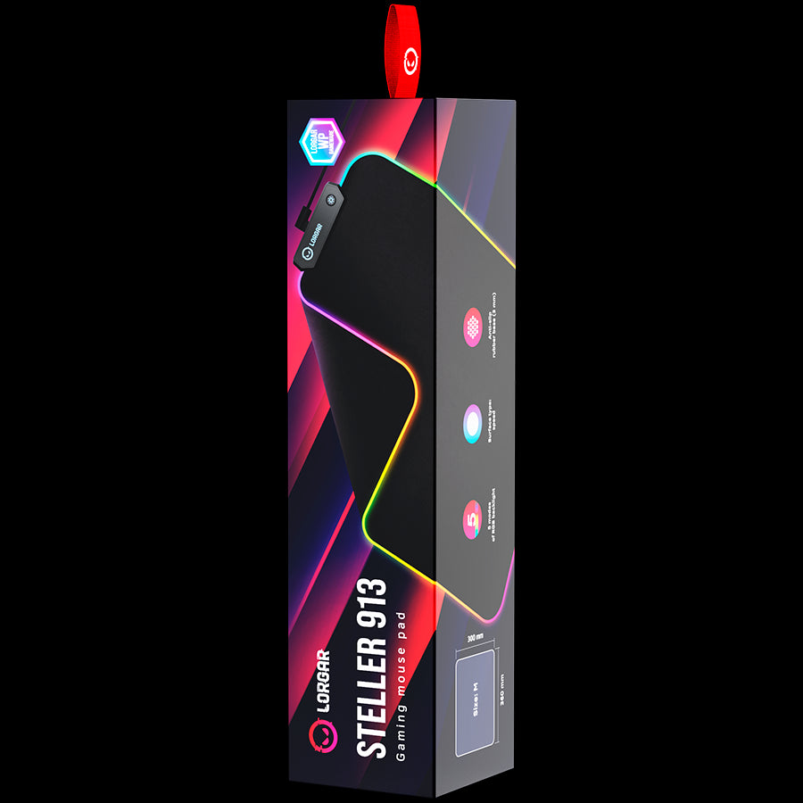 Lorgar Steller 913, Gaming mouse pad, High-speed surface, anti-slip rubber base, RGB backlight, USB connection, Lorgar WP Gameware support, size: 360mm x 300mm x 3mm, weight 0.250kg