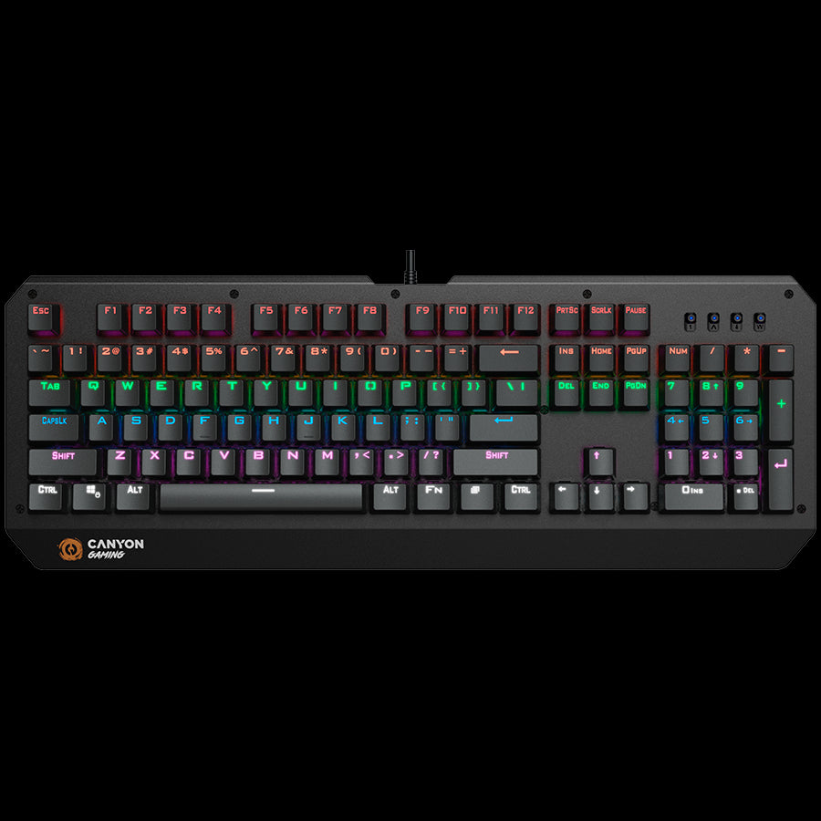 CANYON Hazard GK-6, Wired multimedia gaming keyboard with lighting effect, 108pcs rainbow LED, Numbers 104keys, EN double injection layout, cable length 1.8M, 450.5*163.7*42mm, 0.90kg, color black