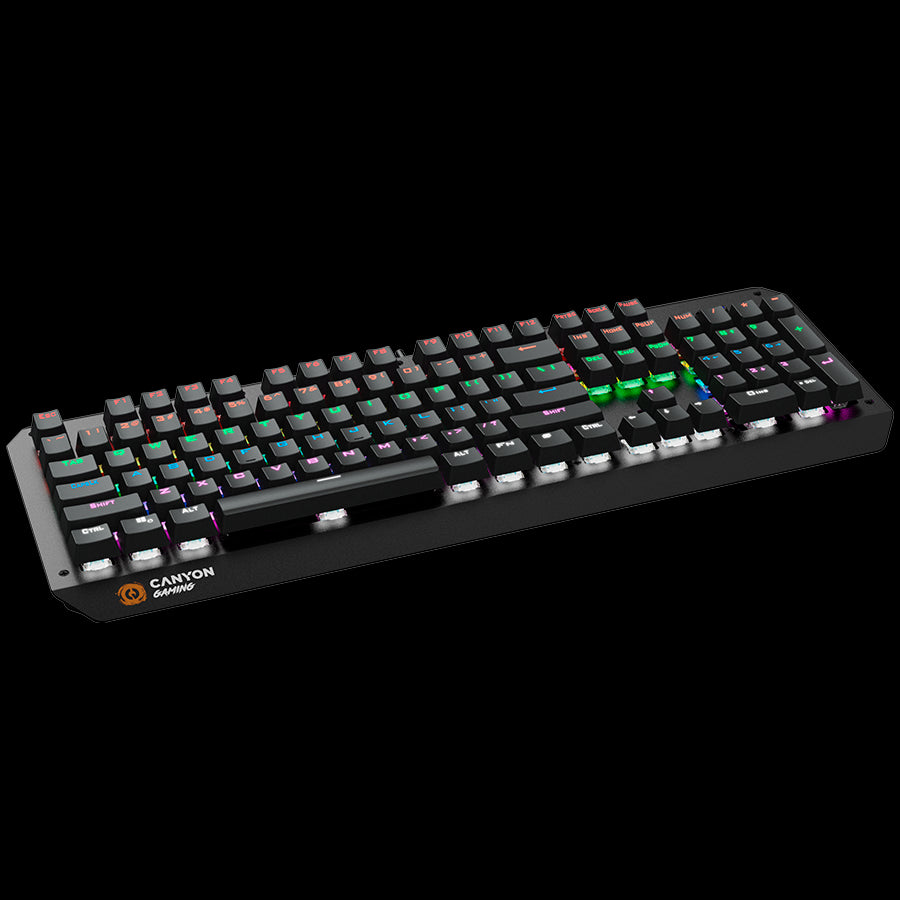 CANYON Hazard GK-6, Wired multimedia gaming keyboard with lighting effect, 108pcs rainbow LED, Numbers 104keys, EN double injection layout, cable length 1.8M, 450.5*163.7*42mm, 0.90kg, color black