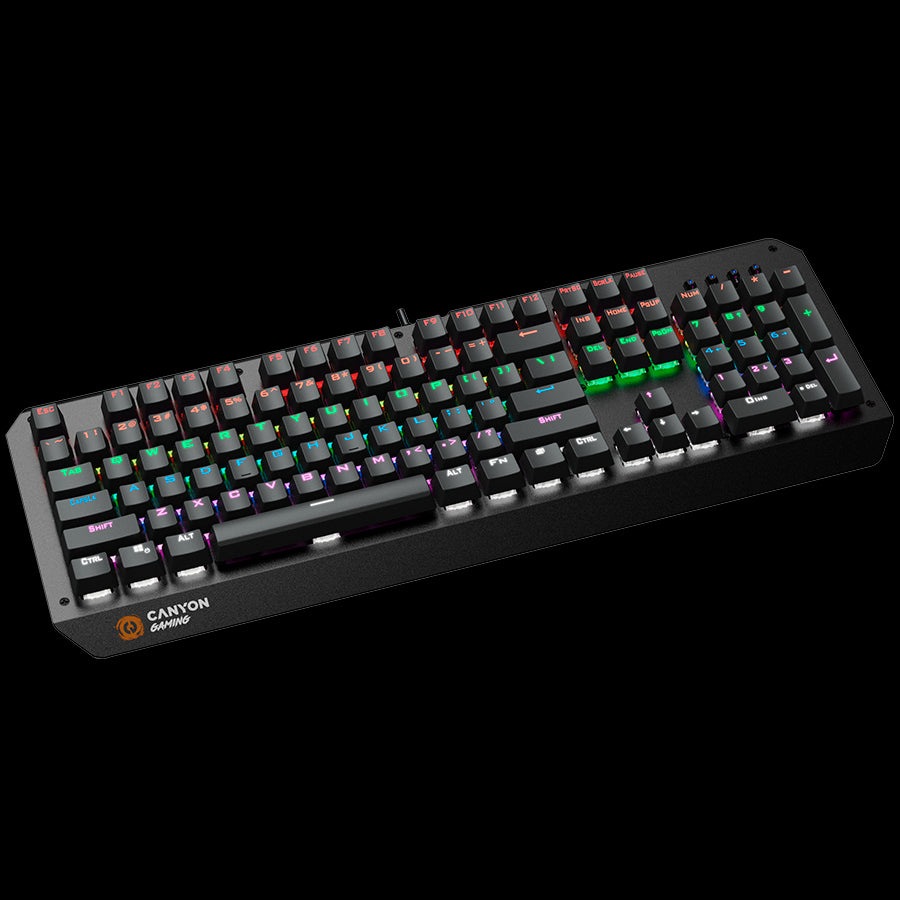 CANYON Hazard GK-6, Wired multimedia gaming keyboard with lighting effect, 108pcs rainbow LED, Numbers 104keys, EN double injection layout, cable length 1.8M, 450.5*163.7*42mm, 0.90kg, color black