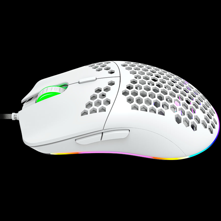 CANYON Puncher GM-11, Gaming Mouse with 7 programmable buttons, Pixart 3519 optical sensor, 4 levels of DPI and up to 4200, 5 million times key life, 1.65m Ultraweave cable, UPE feet and colorful RGB lights, White, size:128.5x67x37.5mm, 105g