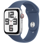 Apple Watch SE GPS + Cellular 44mm Silver Aluminium Case with Denim Sport Band - M/L,Model A2724
