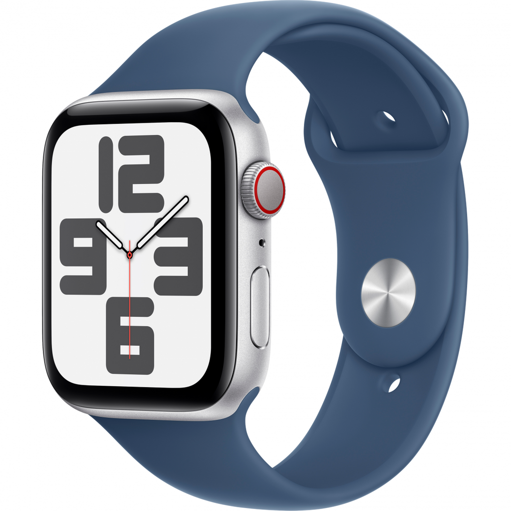 Apple Watch SE GPS + Cellular 40mm Silver Aluminium Case with Denim Sport Band - M/L,Model A2725