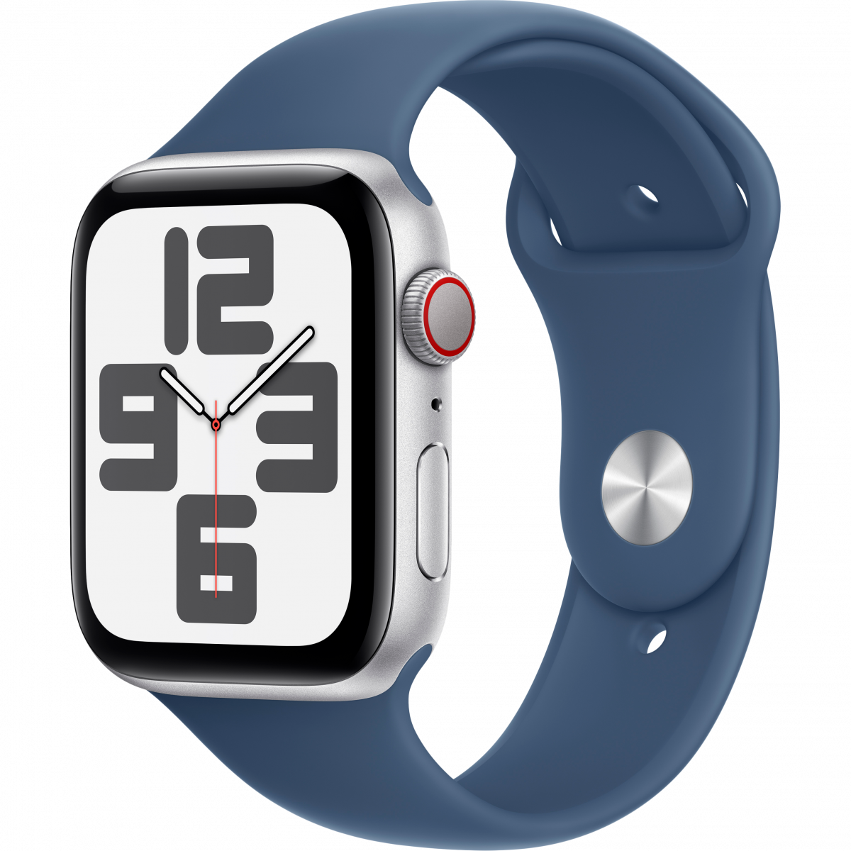 Apple Watch SE GPS + Cellular 40mm Silver Aluminium Case with Denim Sport Band - M/L,Model A2725