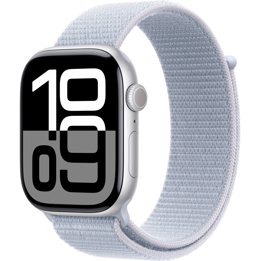 Apple Watch Series 10 GPS 46mm Silver Aluminium Case with Blue Cloud Sport Loop,Model A2999