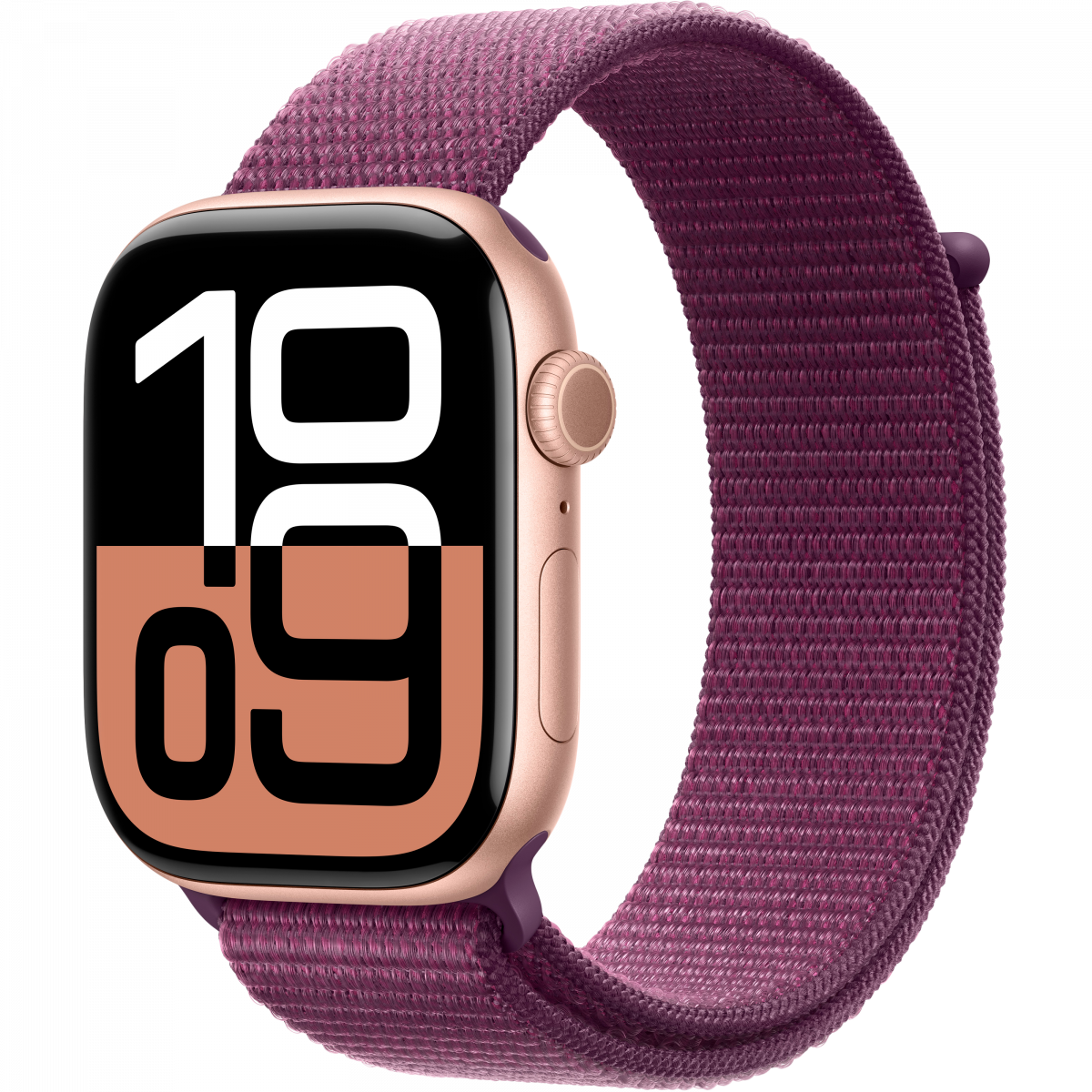 Apple Watch Series 10 GPS 46mm Rose Gold Aluminium Case with Plum Sport Loop,Model A2999