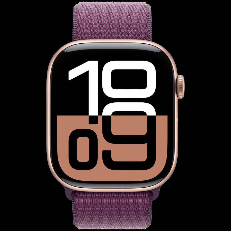 Apple Watch Series 10 GPS 46mm Rose Gold Aluminium Case with Plum Sport Loop,Model A2999