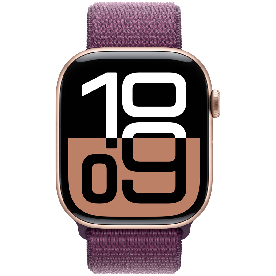 Apple Watch Series 10 GPS 46mm Rose Gold Aluminium Case with Plum Sport Loop,Model A2999