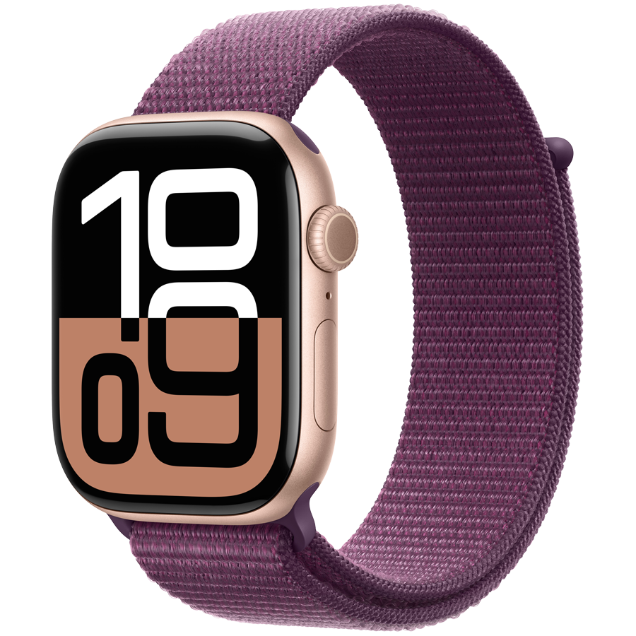 Apple Watch Series 10 GPS 42mm Rose Gold Aluminium Case with Plum Sport Loop,Model A2997