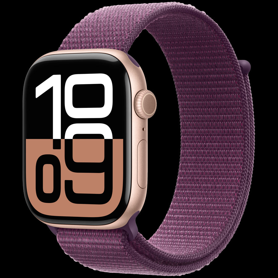 Apple Watch Series 10 GPS + Cellular 42mm Rose Gold Aluminium Case with Plum Sport Loop,Model A3001