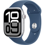 Apple Watch Series 10 GPS + Cellular 46mm Silver Aluminium Case with Denim Sport Band - S/M,Model A3003