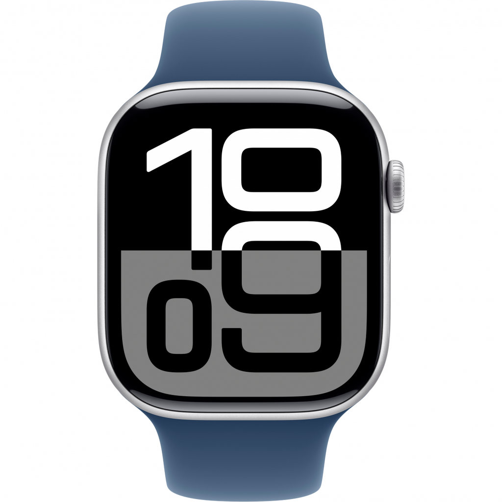 Apple Watch Series 10 GPS + Cellular 46mm Silver Aluminium Case with Denim Sport Band - M/L,Model A3003