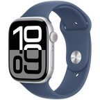 Apple Watch Series 10 GPS + Cellular 46mm Silver Aluminium Case with Denim Sport Band - S/M,Model A3003