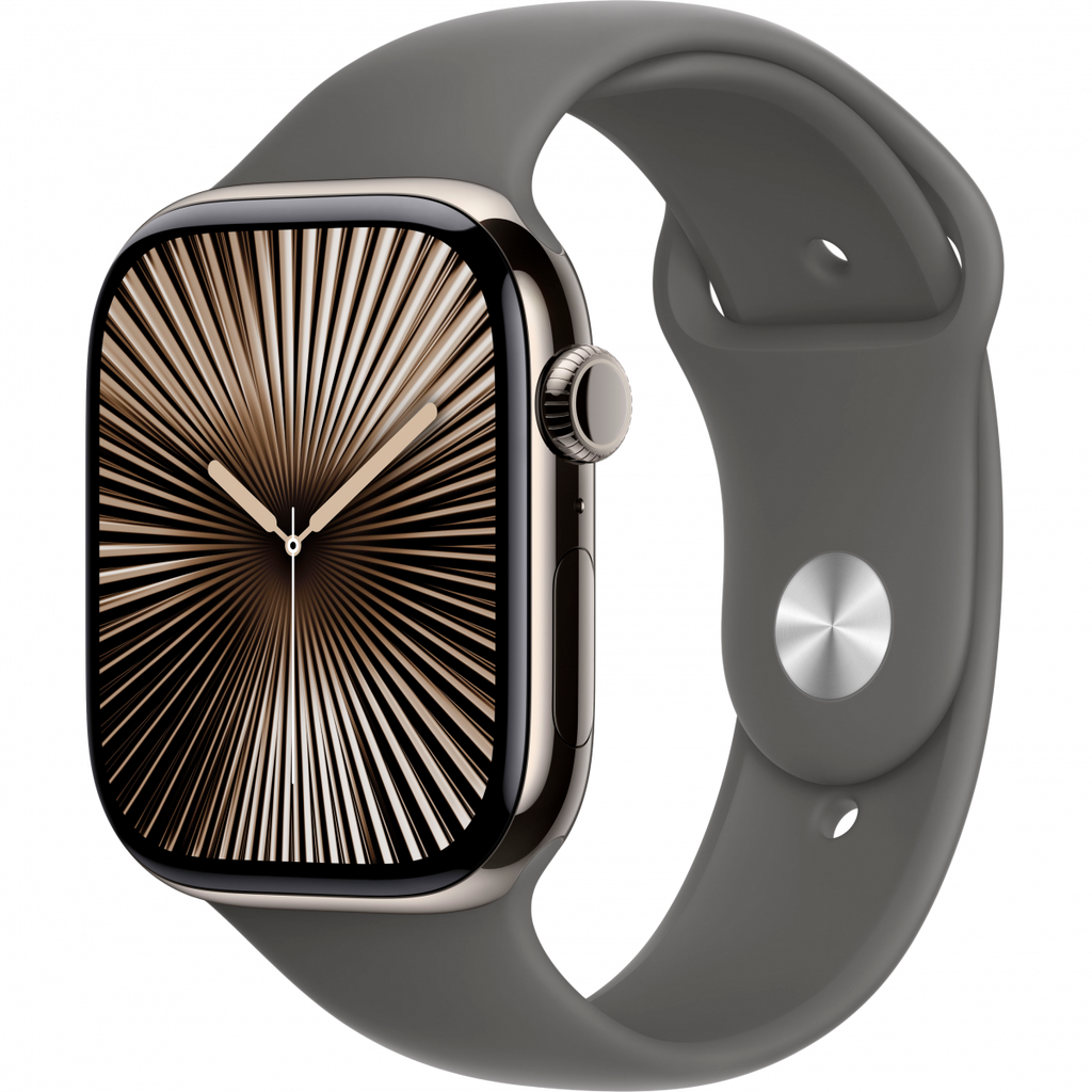 Apple Watch Series 10 GPS + Cellular 46mm Natural Titanium Case with Stone Grey Sport Band - S/M,Model A3003
