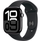 Apple Watch Series 10 GPS + Cellular 46mm Jet Black Aluminium Case with Black Sport Band - S/M,Model A3003