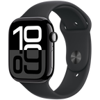 Apple Watch Series 10 GPS + Cellular 46mm Jet Black Aluminium Case with Black Sport Band - S/M,Model A3003