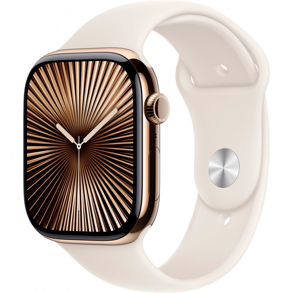 Apple Watch Series 10 GPS + Cellular 46mm Gold Titanium Case with Starlight Sport Band - M/L,Model A3003
