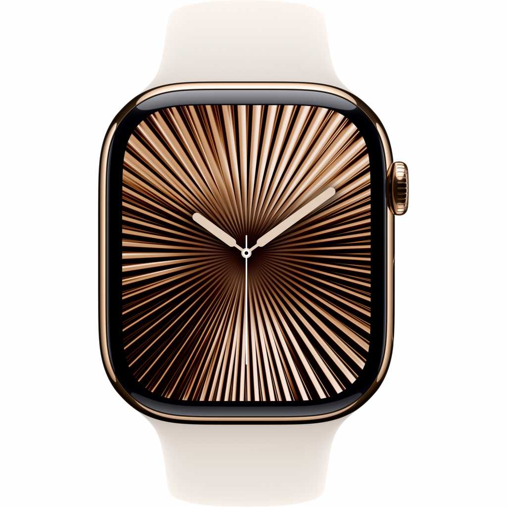 Apple Watch Series 10 GPS + Cellular 46mm Gold Titanium Case with Starlight Sport Band - S/M,Model A3003