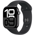 Apple Watch Series 10 GPS + Cellular 42mm Jet Black Aluminium Case with Black Sport Band - S/M,Model A3001