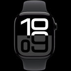 Apple Watch Series 10 GPS + Cellular 42mm Jet Black Aluminium Case with Black Sport Band - M/L,Model A3001
