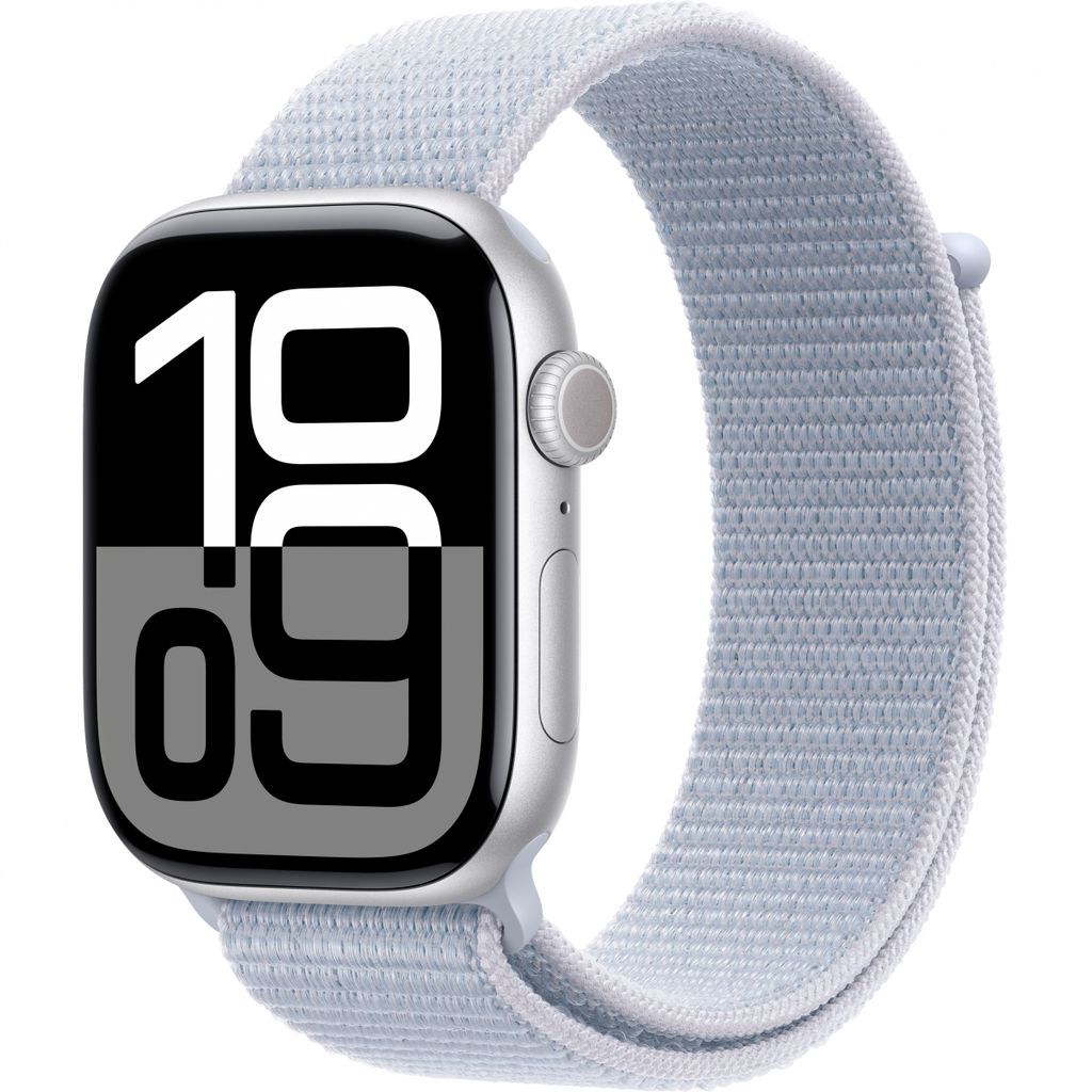 Apple Watch Series 10 GPS + Cellular 46mm Silver Aluminium Case with Blue Cloud Sport Loop,Model A3003