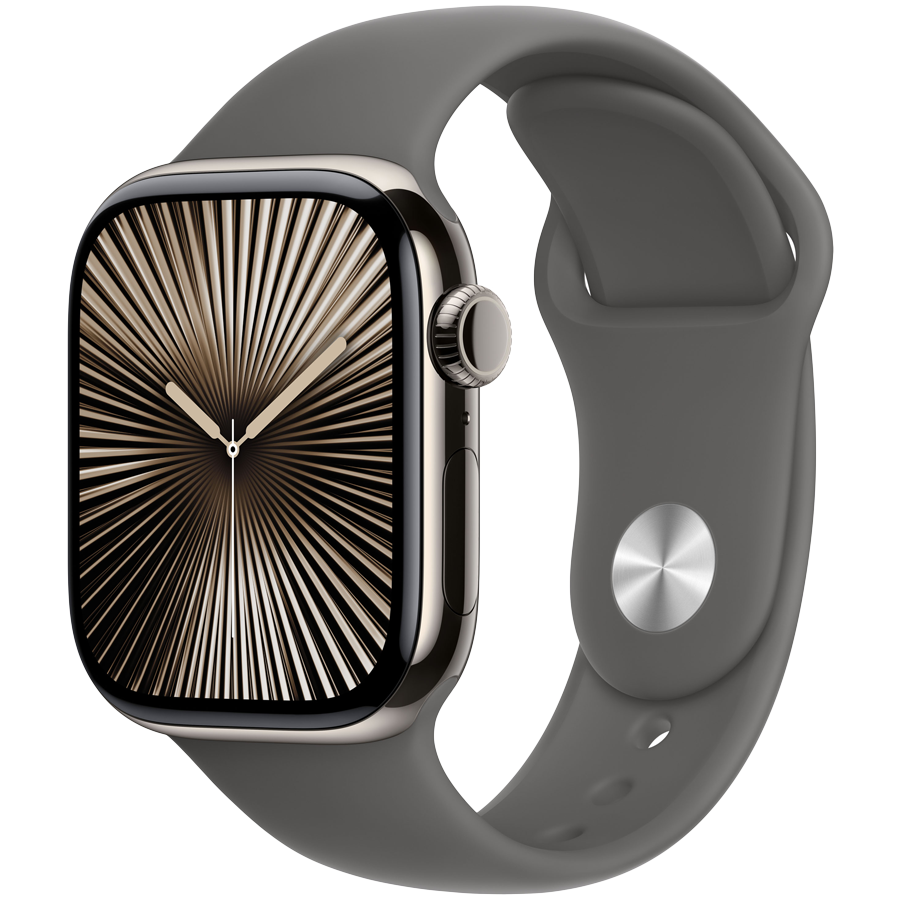 Apple Watch Series 10 GPS + Cellular 42mm Natural Titanium Case with Stone Grey Sport Band - M/L,Model A3001