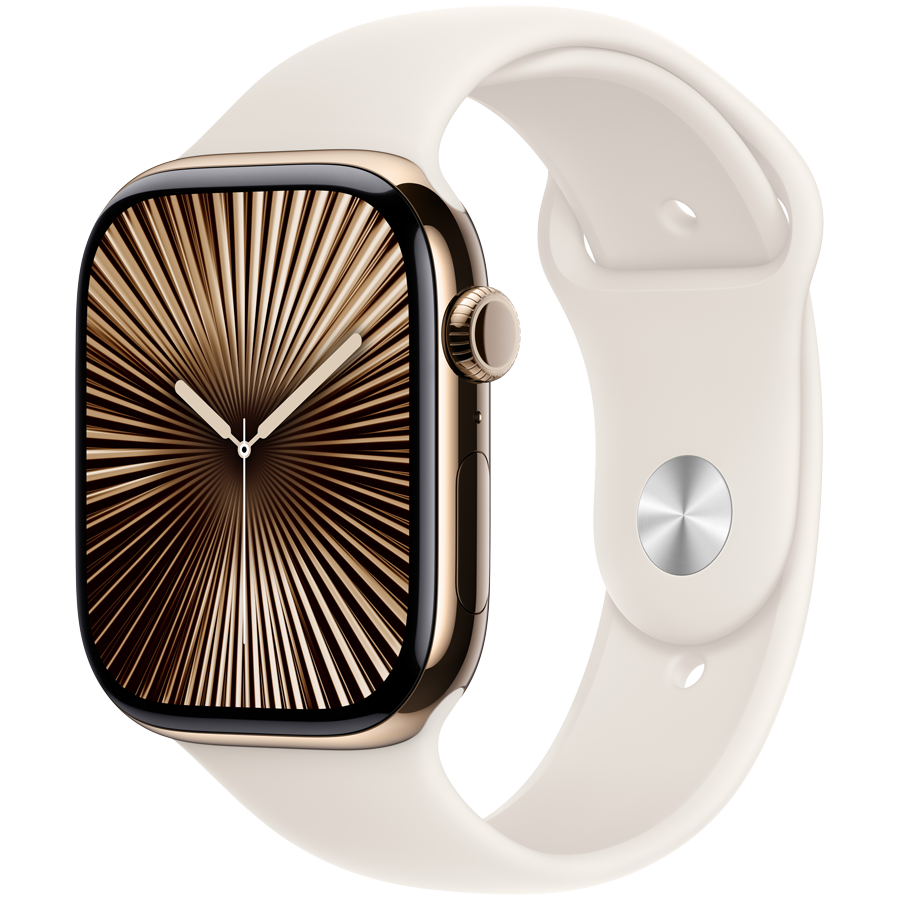 Apple Watch Series 10 GPS + Cellular 42mm Gold Titanium Case with Starlight Sport Band - M/L,Model A3001