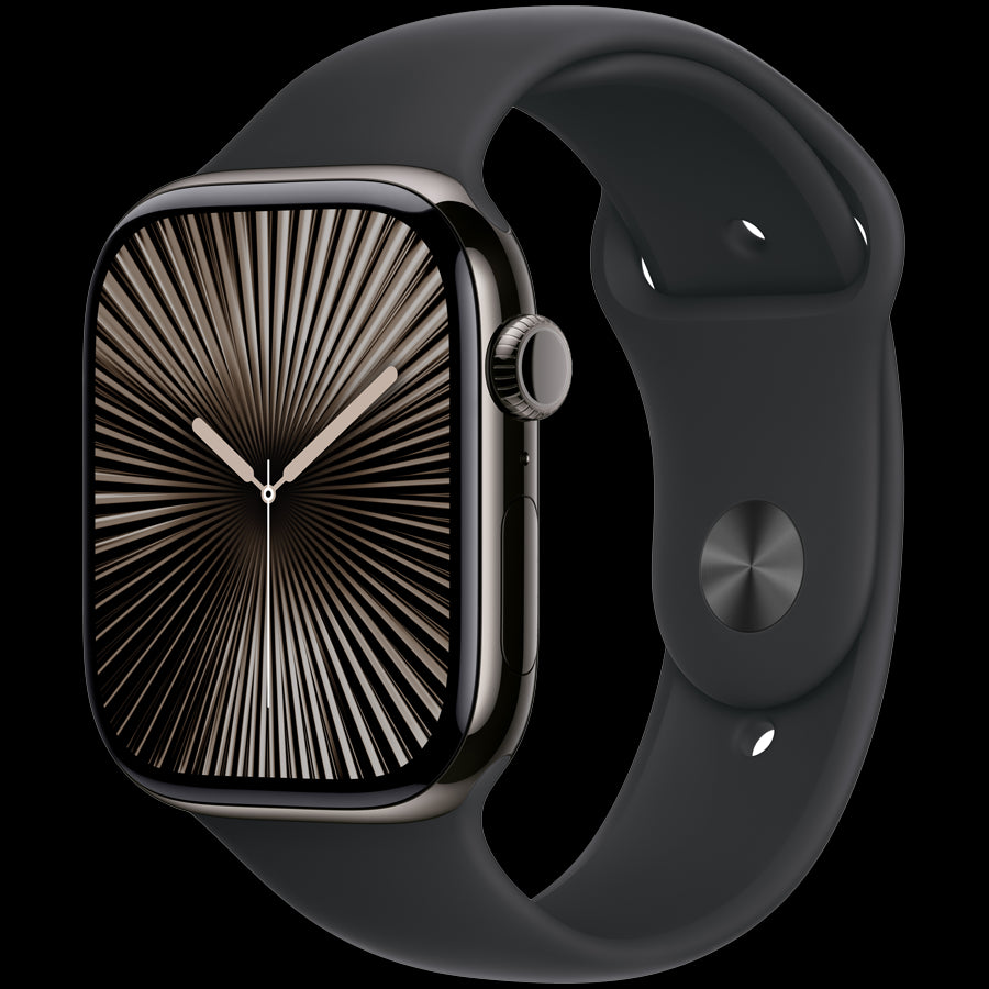 Apple Watch Series 10 GPS + Cellular 46mm Slate Titanium Case with Black Sport Band - S/M,Model A3003