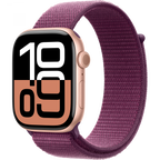 Apple Watch Series 10 GPS + Cellular 46mm Rose Gold Aluminium Case with Plum Sport Loop,Model A3003