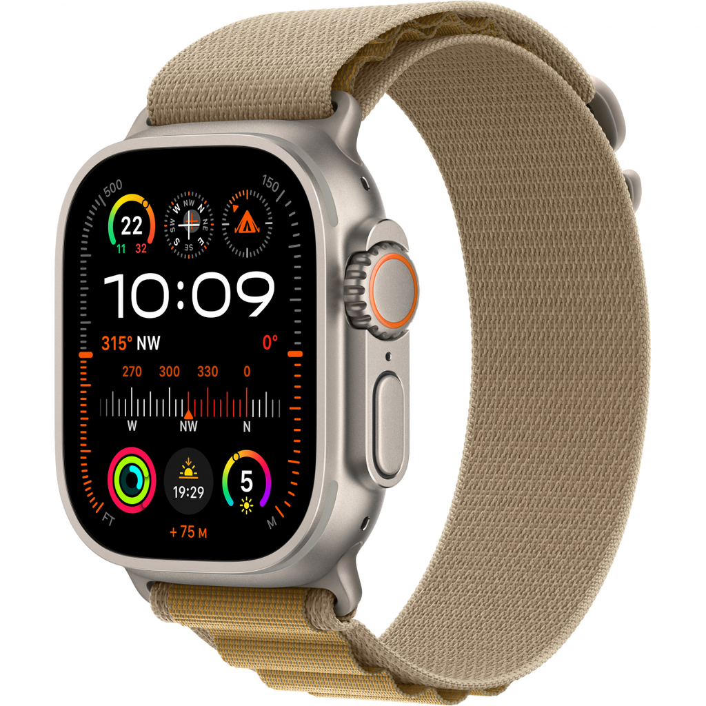 Apple Watch Ultra 2 GPS + Cellular 49mm Natural Titanium Case with Tan Alpine Loop - Large,Model A2986