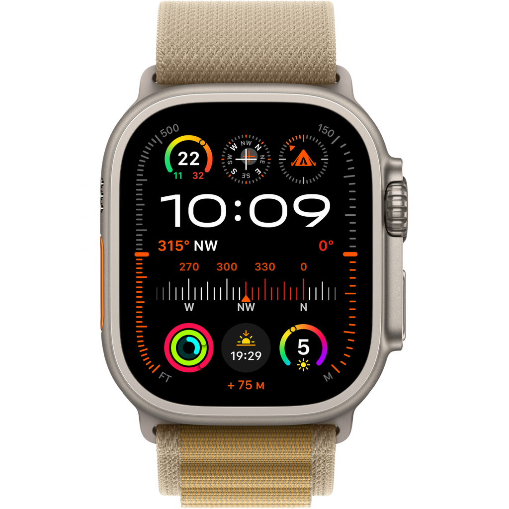 Apple Watch Ultra 2 GPS + Cellular 49mm Natural Titanium Case with Tan Alpine Loop - Small,Model A2986