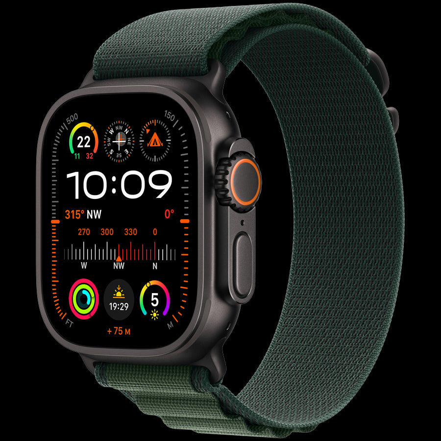 Apple Watch Ultra 2 GPS + Cellular 49mm Black Titanium Case with Dark Green Alpine Loop - Large,Model A2986