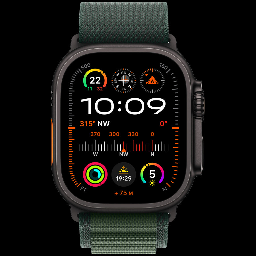 Apple Watch Ultra 2 GPS + Cellular 49mm Black Titanium Case with Dark Green Alpine Loop - Small,Model A2986