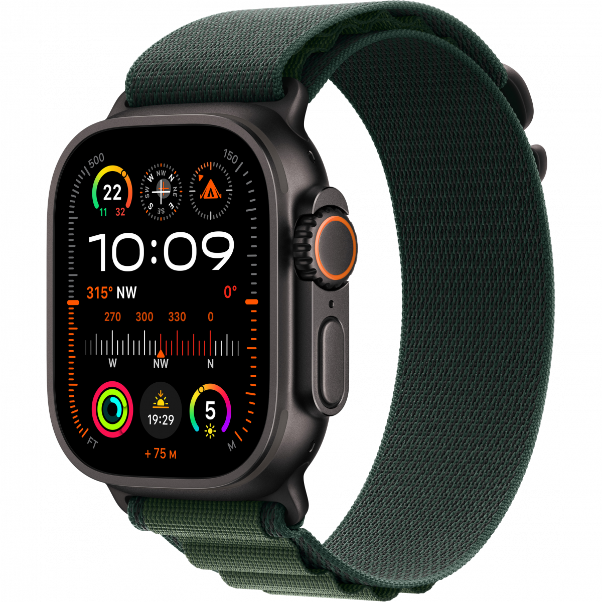 Apple Watch Ultra 2 GPS + Cellular 49mm Black Titanium Case with Dark Green Alpine Loop - Large,Model A2986