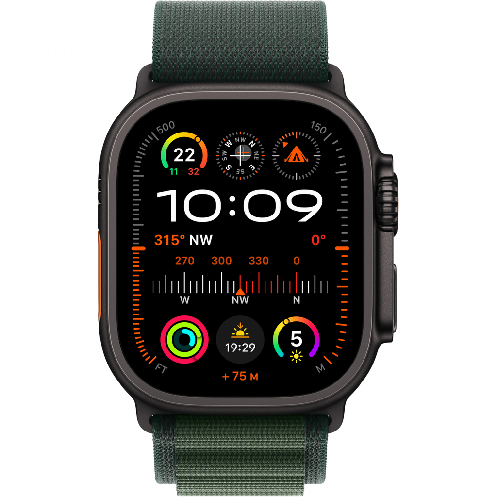 Apple Watch Ultra 2 GPS + Cellular 49mm Black Titanium Case with Dark Green Alpine Loop - Small,Model A2986
