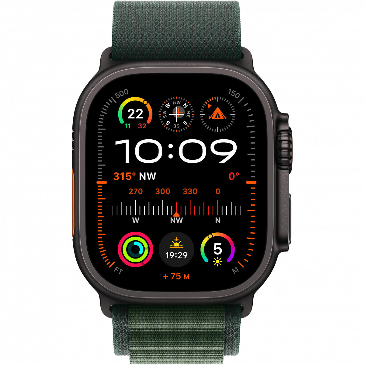 Apple Watch Ultra 2 GPS + Cellular 49mm Black Titanium Case with Dark Green Alpine Loop - Small,Model A2986