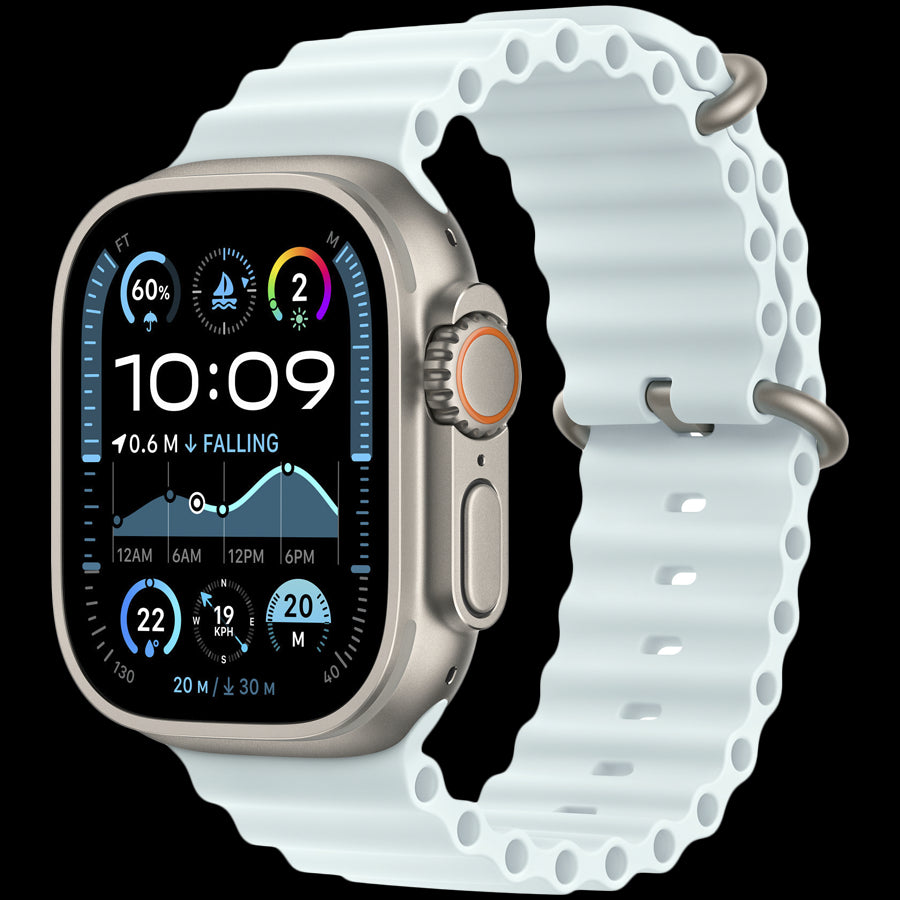 49mm Ice Blue Ocean Band Extension - Natural Titanium Finish