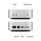 Mac mini, Silver, Model A3238, M4 with 10C CPU, 10C GPU, 16GB unified memory, 10 Gigabit Ethernet, 256GB SSD storage, 3xTB4,HDMI port, two USB-C ports, headphone jack