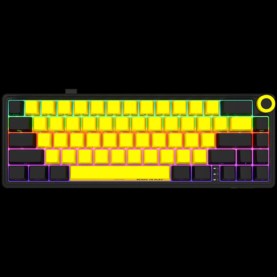 LORGAR KBP70MW, Wireless 65% Mechanical Gaming Keyboard Pro, Black/yellow, EN layout