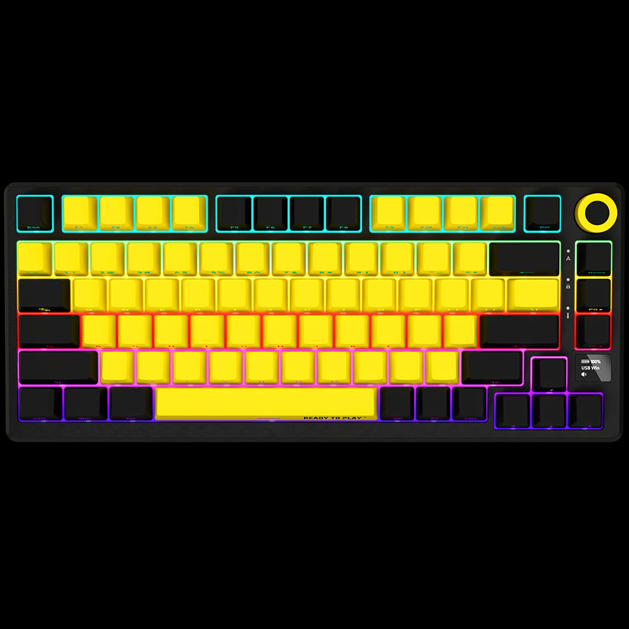 LORGAR KBP7075W, Wireless 75% Mechanical Gaming Keyboard Pro, Black/yellow, EN layout
