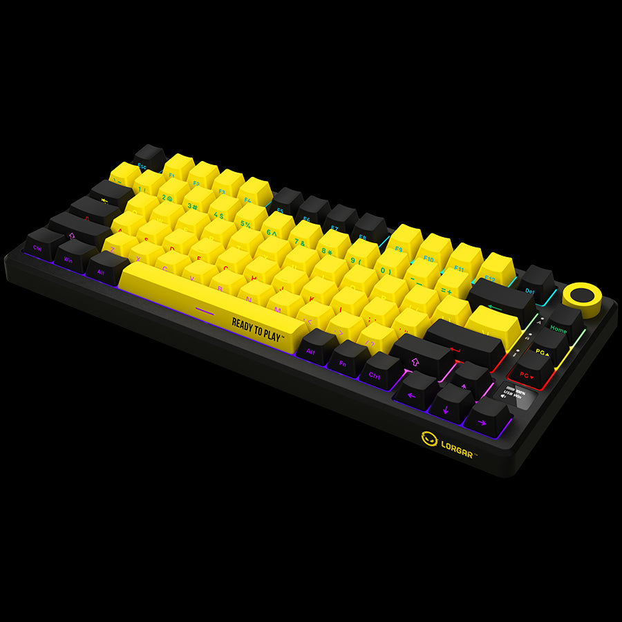 LORGAR KBP7075W, Wireless 75% Mechanical Gaming Keyboard Pro, Black/yellow, EN layout