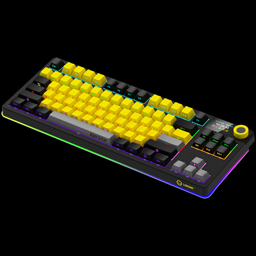 LORGAR KBP70TKLW, Wireless TKL Mechanical Gaming Keyboard Pro, Black/yellow, EN layout