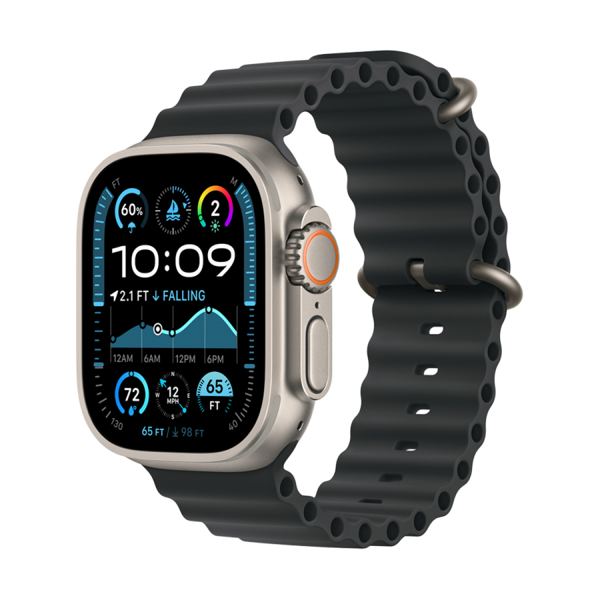 49mm Black Ocean Band - Natural Titanium Finish